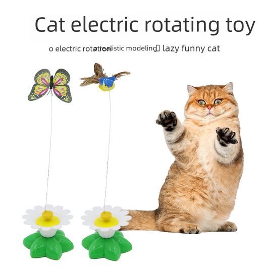 Automatic Rotating Cat Teaser with Butterflies and Hummingbirds