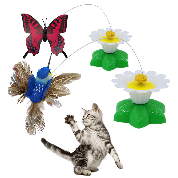Automatic Rotating Cat Teaser with Butterflies and Hummingbirds